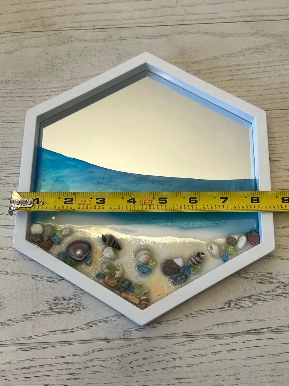 Hexagonal Mirror Handmade Resin Beach Ocean Art